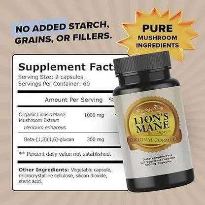 Lion’s Mane Mushroom Capsules – Supports Focus, Memory & Mental Clarity